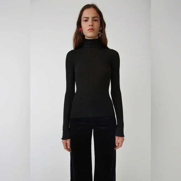 ACNE STUDIO Fitted Turtleneck Brick Ribbed Wool Sweater - Large - Picture 1 of 9